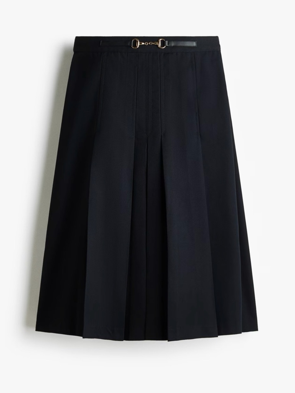 H&M Black A-Line Pleated Skirt with Gold Buckle